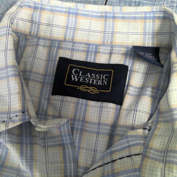 Classic Western Pearl Snap Shirt Long Sleeve Blue Plaid Men's XL - Picture 4 of 8